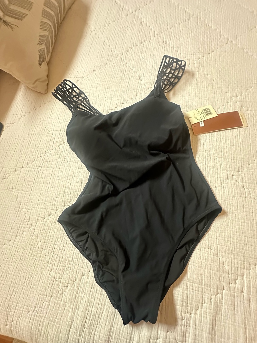 Gottex Black One-Shoulder Swim One-Piece with Tag Detail